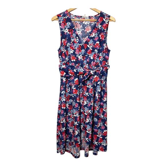 Studio B by Bobeau Wrap Dress Sleeveless Floral Red White Blue Midi Size Large - Picture 2 of 8
